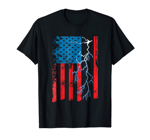 Beautiful Electrician Mechanic Gift For Men American Flag  T-Shirt Black