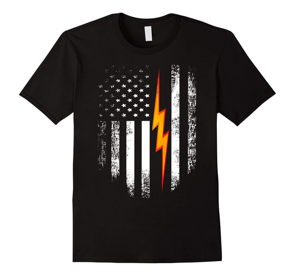 Great Vintage Usa Red White Electrician American Flag  T-Shirt Black