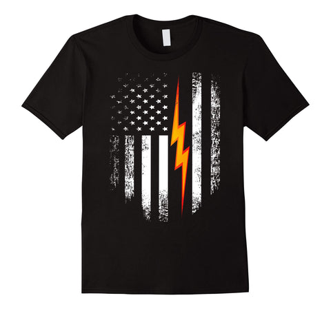 Great Vintage Usa Red White Electrician American Flag  T-Shirt Black