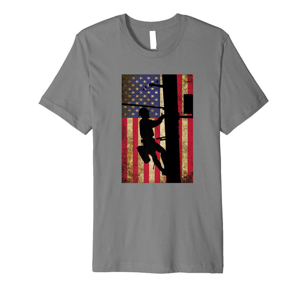 Beautiful Lineman American Flag Electric Cable Lineman Gift  T-Shirt Slate
