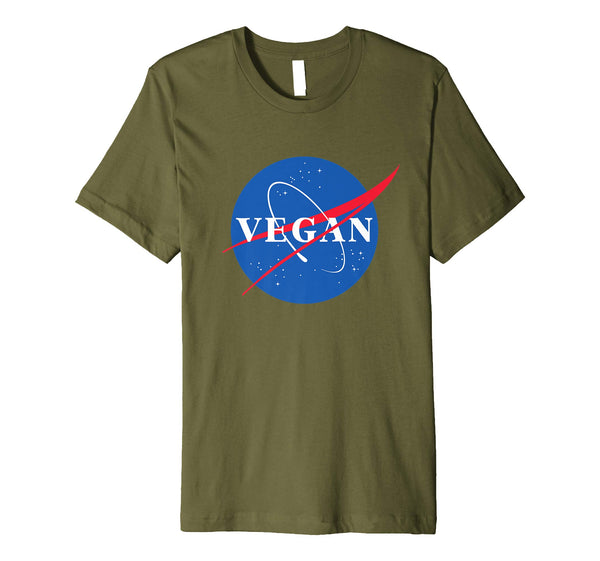 Hot Vegan Logo Nasa Retro Vintage Slim  T-Shirt Olive