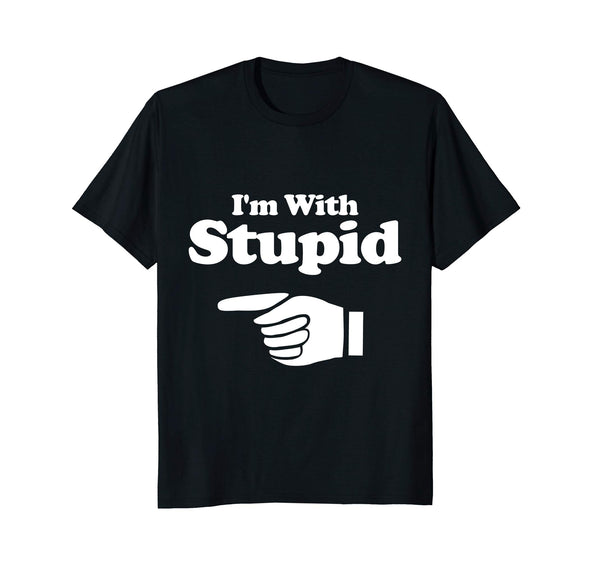 Cute I'm With Stupid Pair Couple Brother Sister Funny Tee  T-Shirt Black