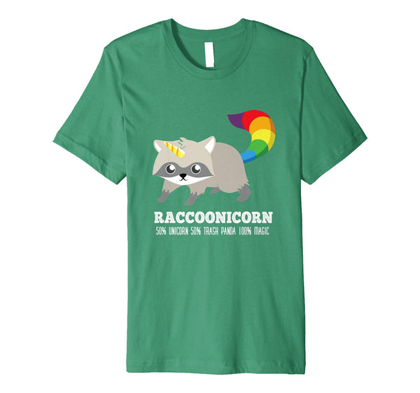 Hot Racoonicorn Funny Trash Panda Raccoon Unicorn  T-Shirt Kelly Green