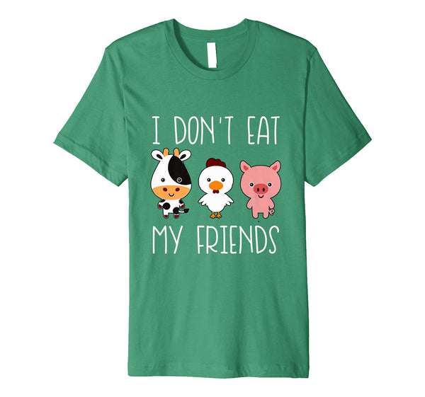 Adorable I Don't Eat My Friends Funny Vegan Vegetarian  T-Shirt Kelly Green