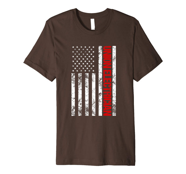 Hot Union Electrician American Flag Electrician Premium  T-Shirt Brown