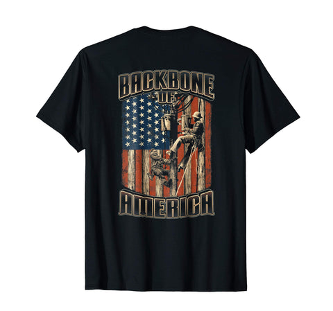 Wonderful Backbone Of America Lineman Us Flag Gift  T-Shirt Black