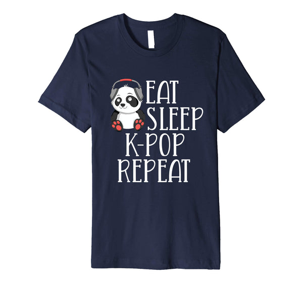 Funny Eat Sleep K Pop Repea Korean Panda Kpop Kawaii  T-Shirt Navy