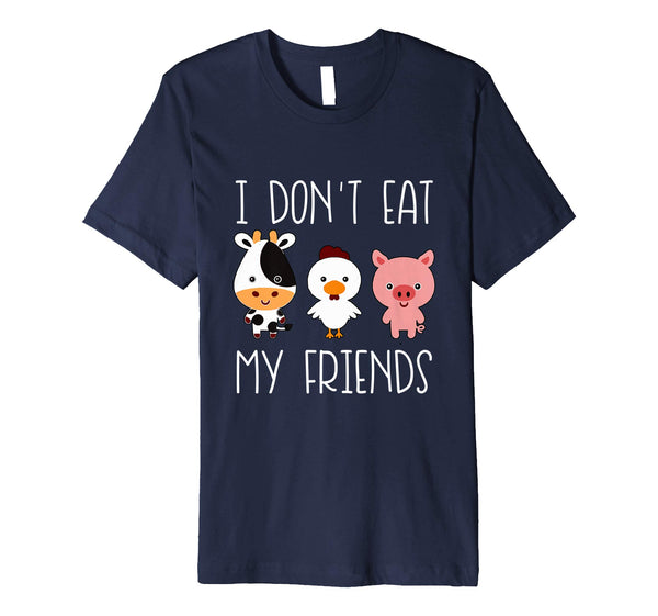 Adorable I Don't Eat My Friends Funny Vegan Vegetarian  T-Shirt Navy