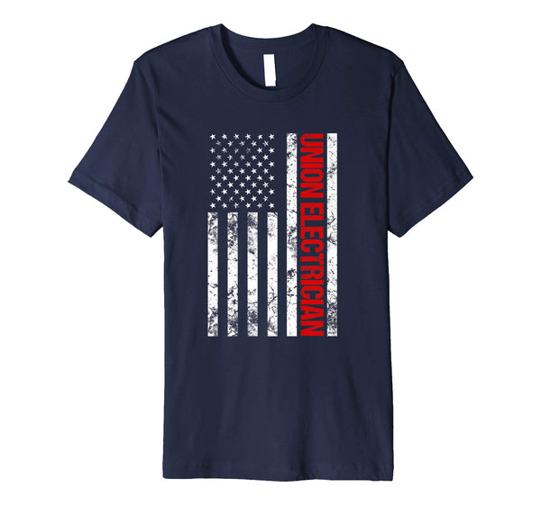 Hot Union Electrician American Flag Electrician Premium  T-Shirt Navy