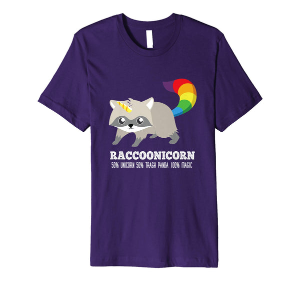 Hot Racoonicorn Funny Trash Panda Raccoon Unicorn  T-Shirt Purple