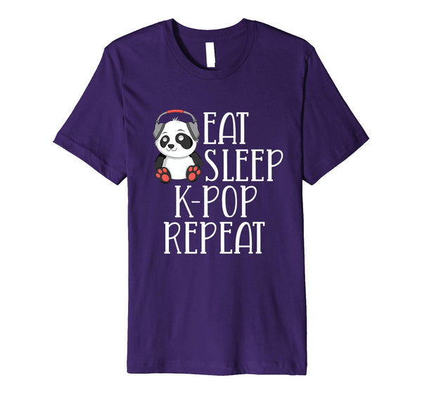 Funny Eat Sleep K Pop Repea Korean Panda Kpop Kawaii  T-Shirt Purple