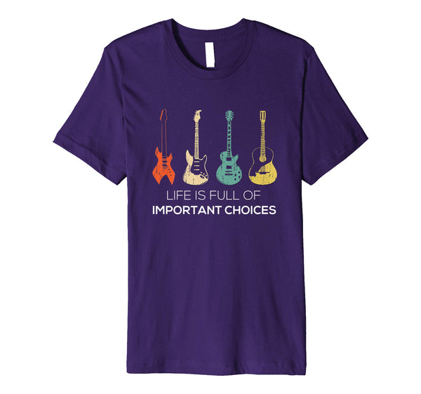 Funny Vintage Guitar Acoustic And Electric Guitar Gift Men  T-Shirt Purple