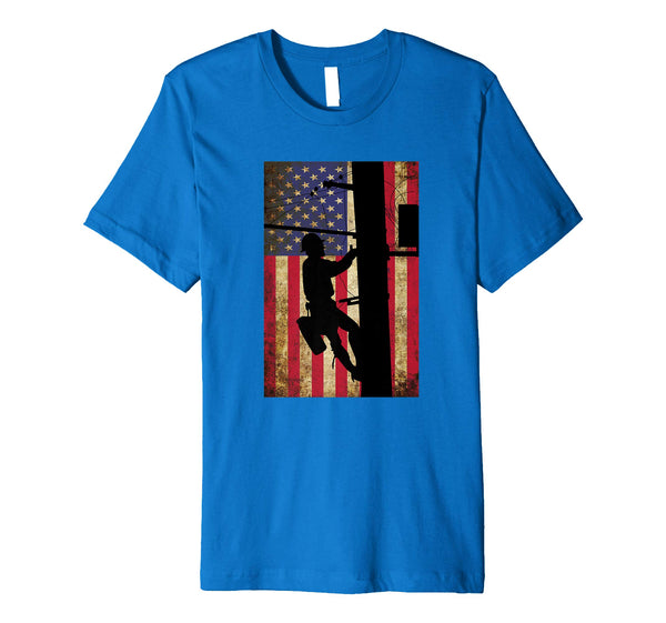 Beautiful Lineman American Flag Electric Cable Lineman Gift  T-Shirt Royal Blue