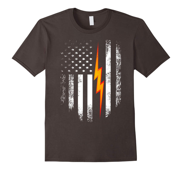 Great Vintage Usa Red White Electrician American Flag  T-Shirt Asphalt