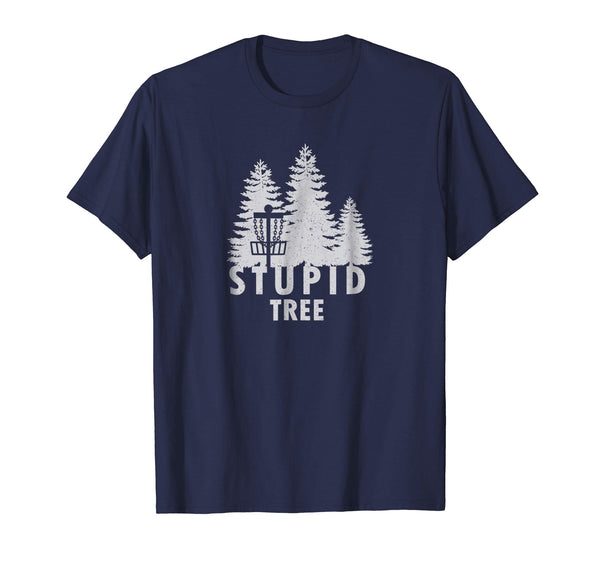 Adorable Stupid Tree Funny Disc Golf  T-Shirt Navy