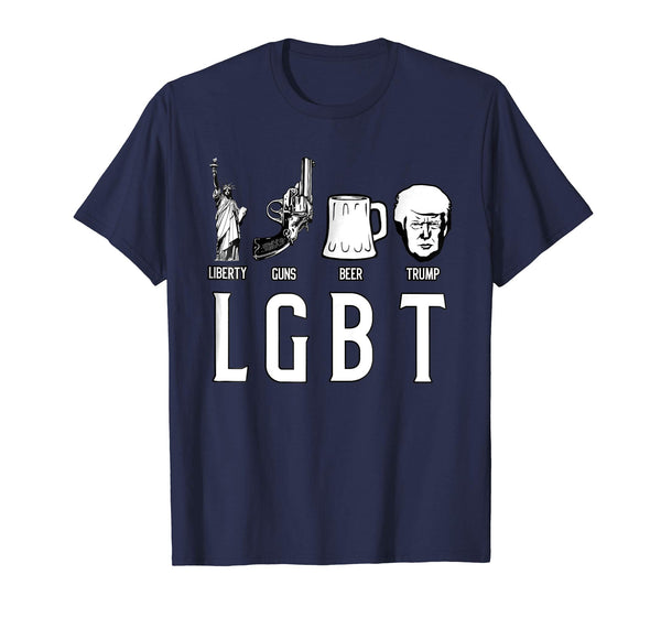 Cutest Funny Gift Lgbt Liberty Guns Beer Trump  T-Shirt Navy
