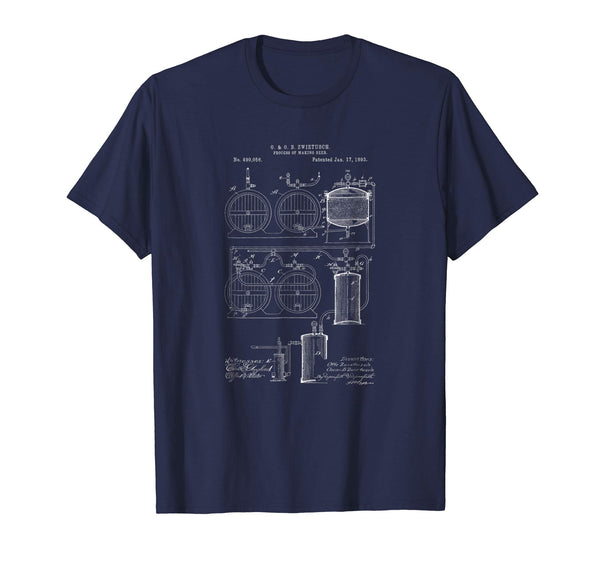 Cool Classic Vintage Patent Print 1893 Craft Beer Brewing  T-Shirt Navy