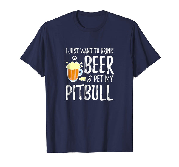 Hot Beer And Pitbull Funny Dog Mom Or Dog Dad Gift Idea  T-Shirt Navy