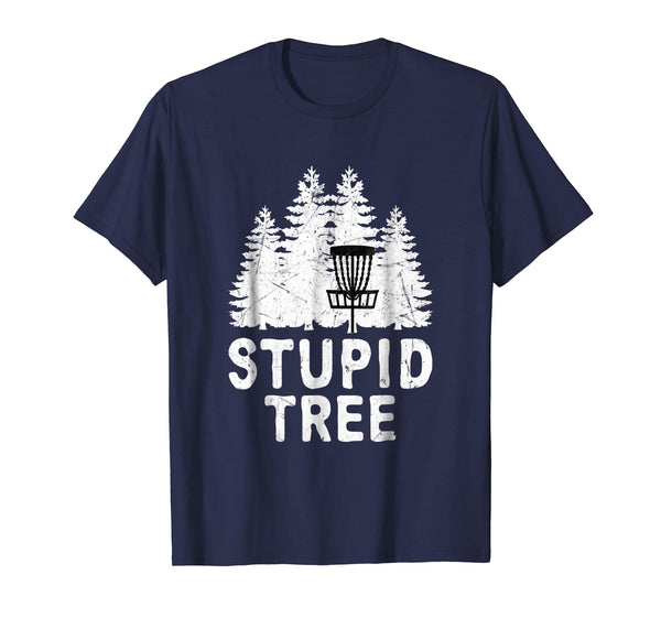 Great Funny Disc Golf Stupid Tree Distressed Frisbee Golf  T-Shirt Navy