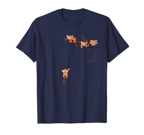 Cutest Pocket Series Cute Red Panda Bear Playing  T-Shirt Navy