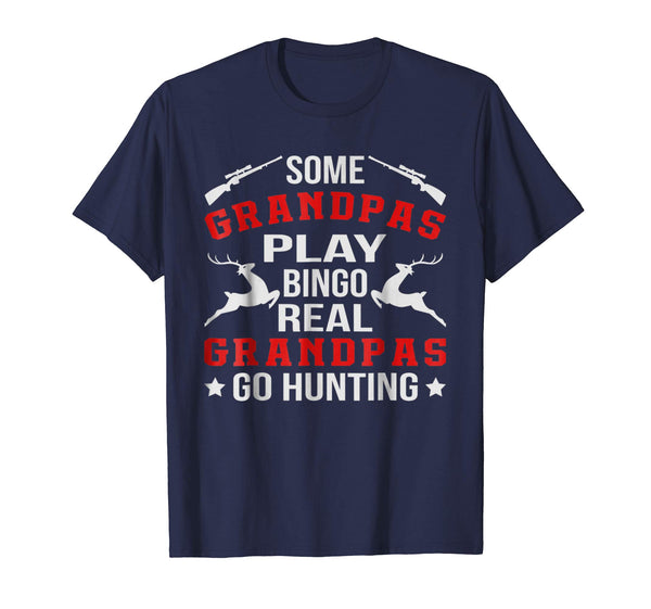 Cool Real Grandpas Go Hunting Funny Hunter Fathers Day Gift  T-Shirt Navy