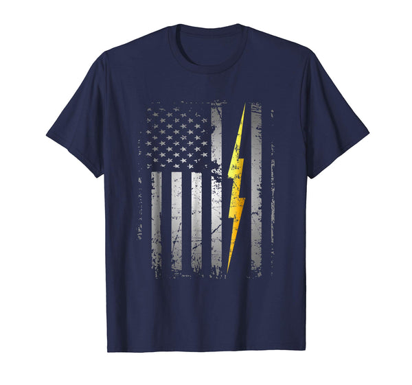 Funny Electrician Flag Us Gift  T-Shirt Navy