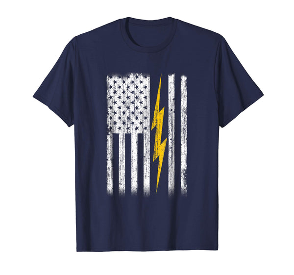 Cool Electrician Flag Us Gift  T-Shirt Navy