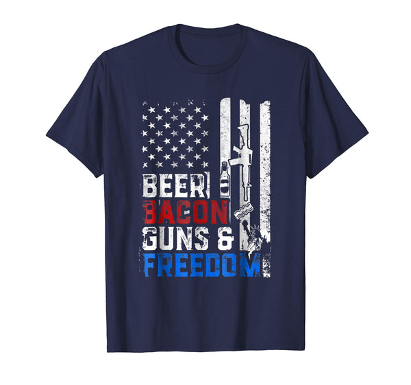Great Beer Bacon Guns And Freedom Fourth Of July Gift  T-Shirt Navy