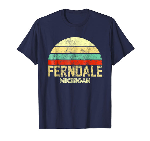 Hot Ferndale Michigan Mi Vintage Retro Sunset Tee  T-Shirt Navy