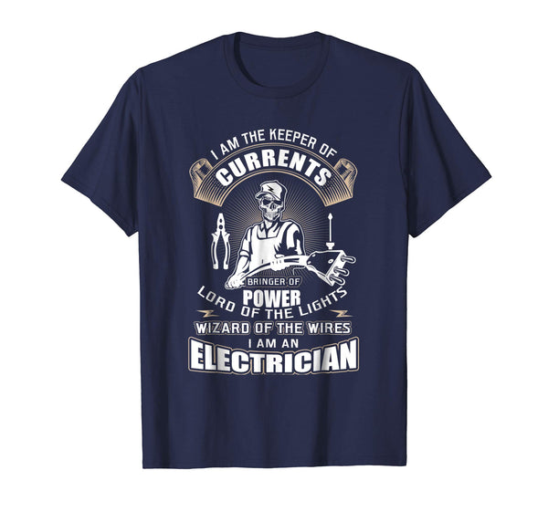 Funny I Am The Keeper Of Currents Electrician Funny  T-Shirt Navy