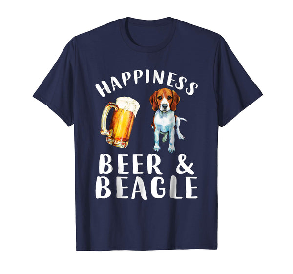 Cool Funny Happiness Beer And Beagle Dog  T-Shirt Navy