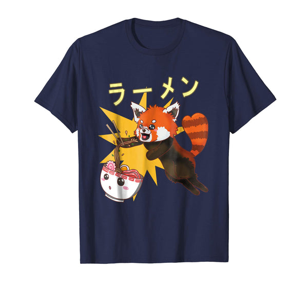 Hot Red Panda Japanese Ramen Noodle Lover Funny  T-Shirt Navy