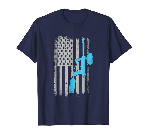 Hot Paintballer Vintage American Flag Paintball Player  T-Shirt Navy