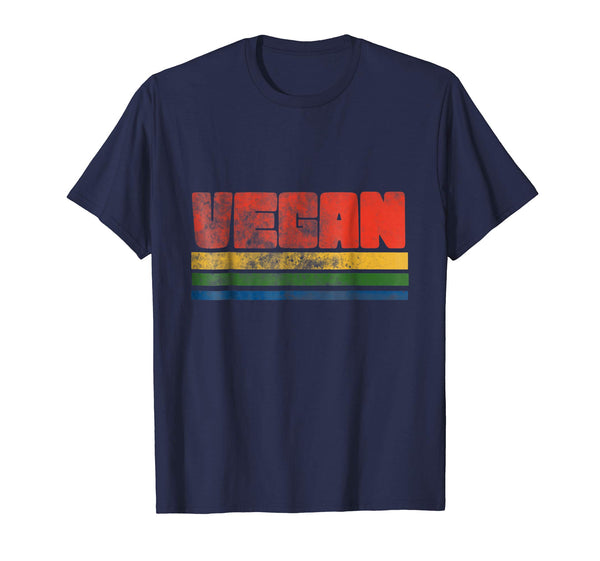 Hot Vegan T Shrit Vintage Style Vegans Tee Retro 70s  T-Shirt Navy
