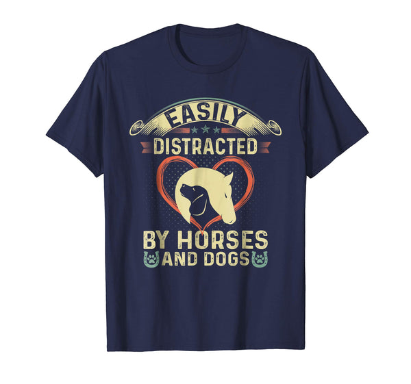 Cute Easily Distracted By Horses And Dogs  T-Shirt Navy