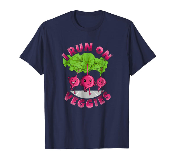 Cute I Run On Veggies Vegetarian Running Vegan Runner  T-Shirt Navy