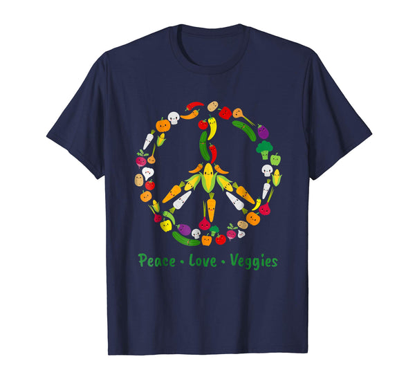 Cute Cute Kawaii Vegetable Veggie Peace Sign Vegan  T-Shirt Navy
