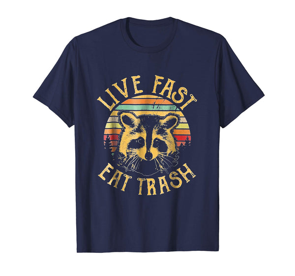 Cutest Live Fast Eat Trash Funny Raccoon Camping Vintage  T-Shirt Navy