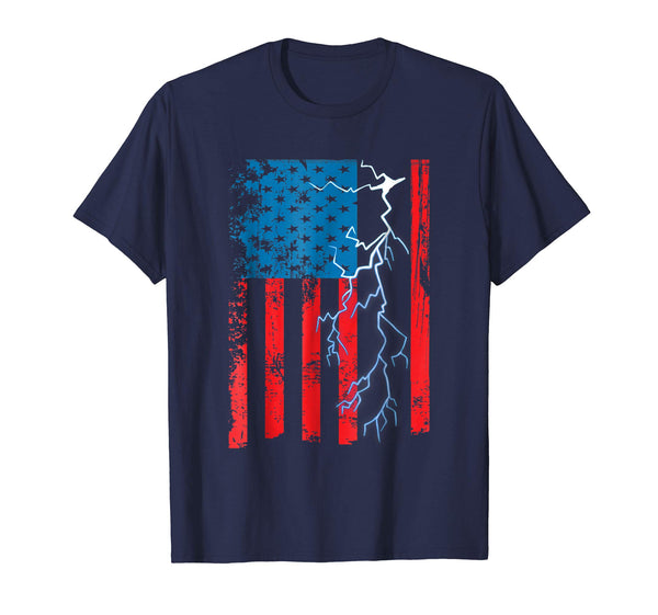 Beautiful Electrician Mechanic Gift For Men American Flag  T-Shirt Navy