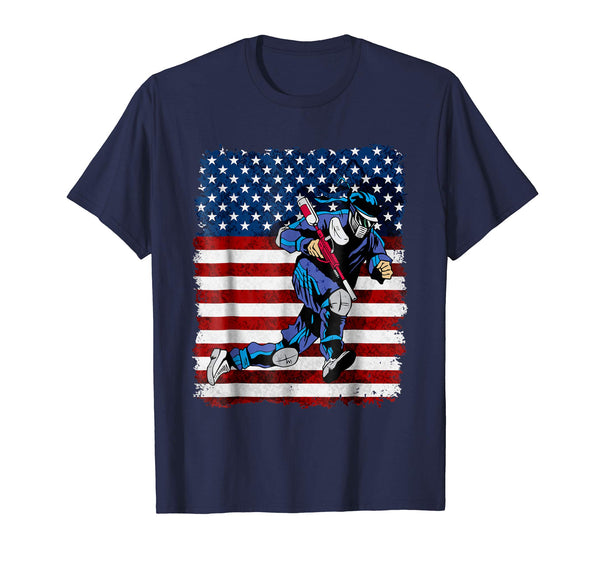 Beautiful Paintball Player On American Flag  T-Shirt Navy