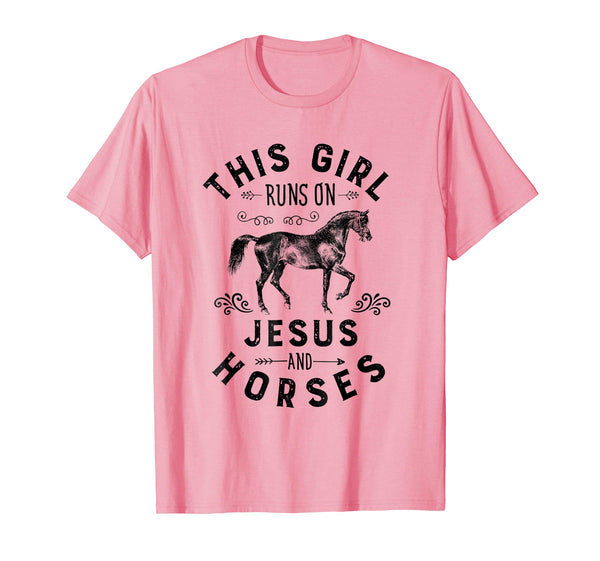 Great This Girl Runs On Jesus And Horses Horse Riding Gift  T-Shirt Pink
