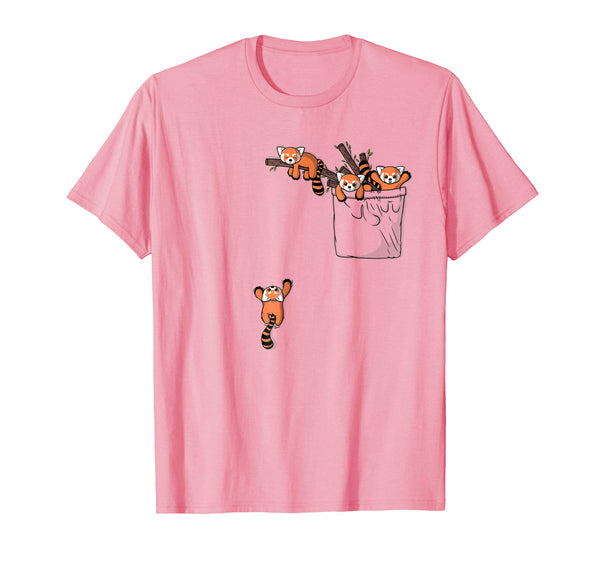 Cutest Pocket Series Cute Red Panda Bear Playing  T-Shirt Pink