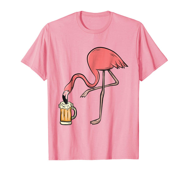 Cute Flamingo Drinking Beer Funny Pink Flamingo  T-Shirt Pink