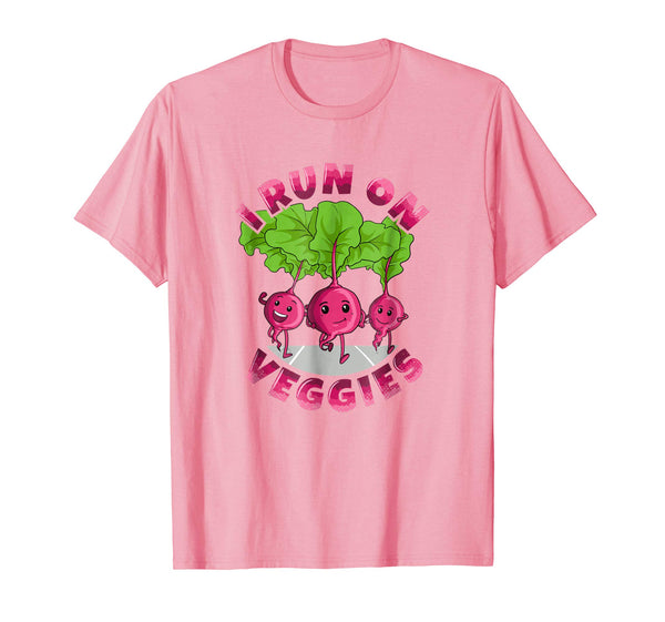 Cute I Run On Veggies Vegetarian Running Vegan Runner  T-Shirt Pink