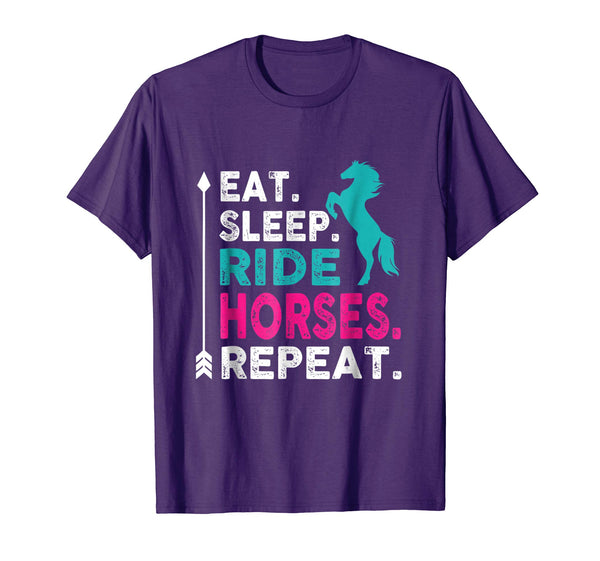 Cool Eat Sleep Ride Horses Repeat Girls Horseback Riding  T-Shirt Purple