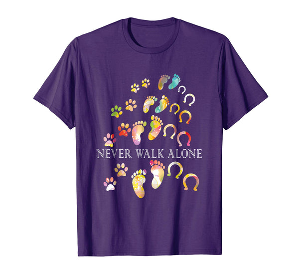 Cool Never Walk Alone Gift For Horse And Dog Lovers  T-Shirt Purple