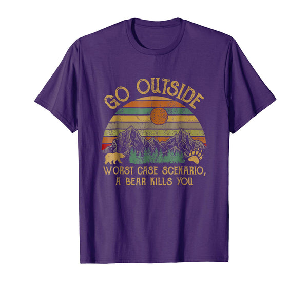 Cute Go Outside Worst Case Scenario A Bear Kills You Camping Tee  T-Shirt Purple