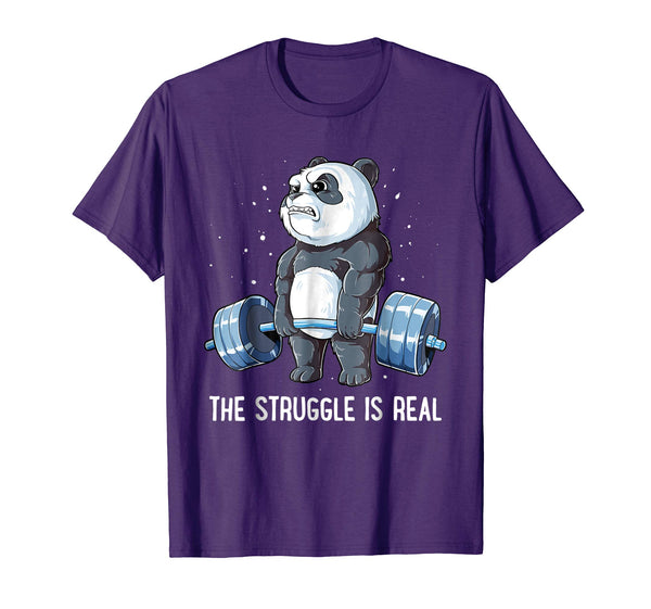Great Panda The Struggle Is Real Deadlift Fitness Gym Men  T-Shirt Purple