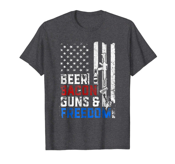 Great Beer Bacon Guns And Freedom Fourth Of July Gift  T-Shirt Dark Heather