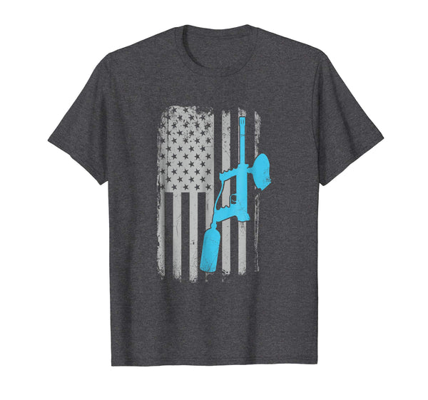 Hot Paintballer Vintage American Flag Paintball Player  T-Shirt Dark Heather